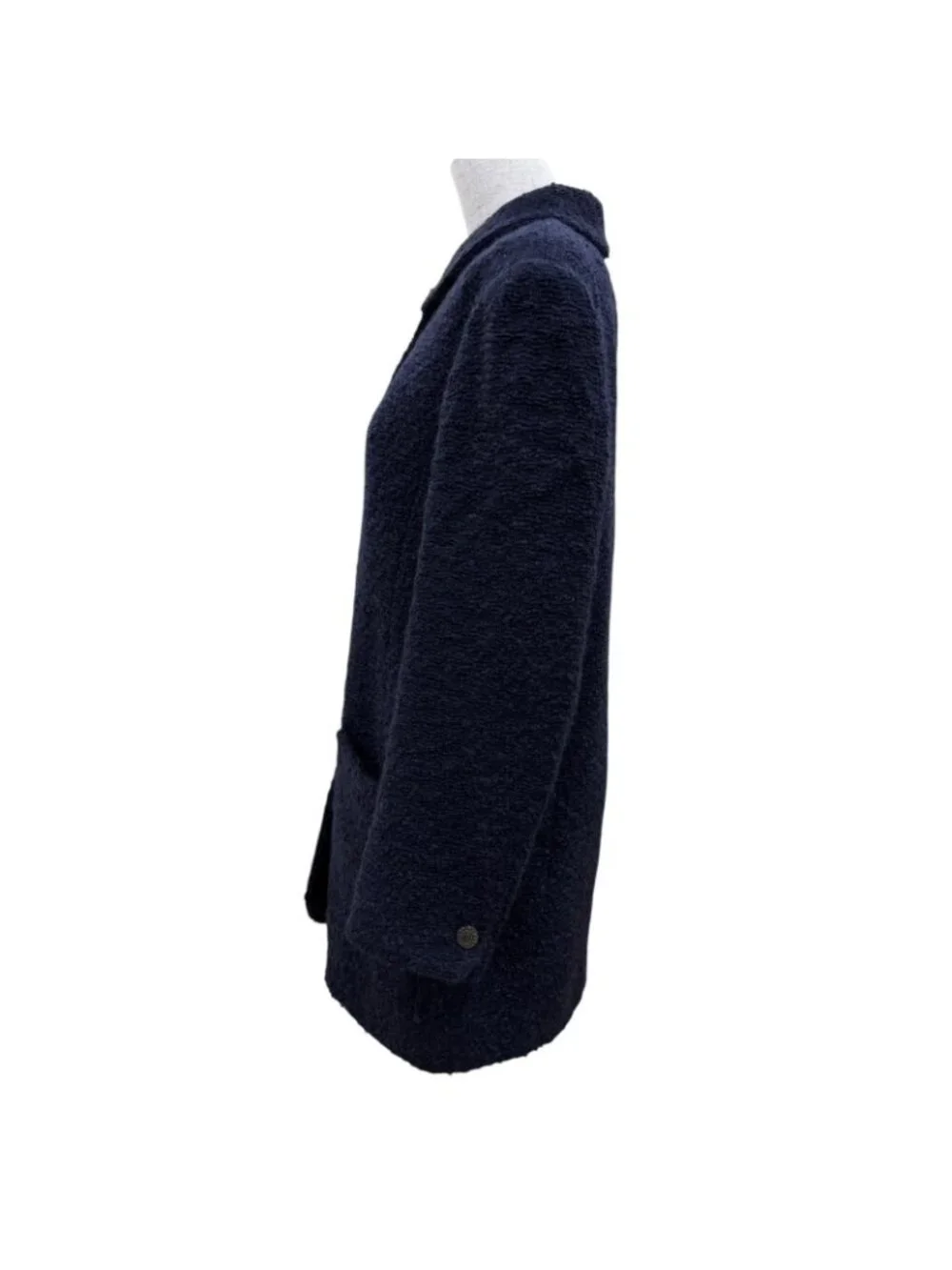 Chanel Wool Mohair CC Logo Button Tweed Coat Navy 38